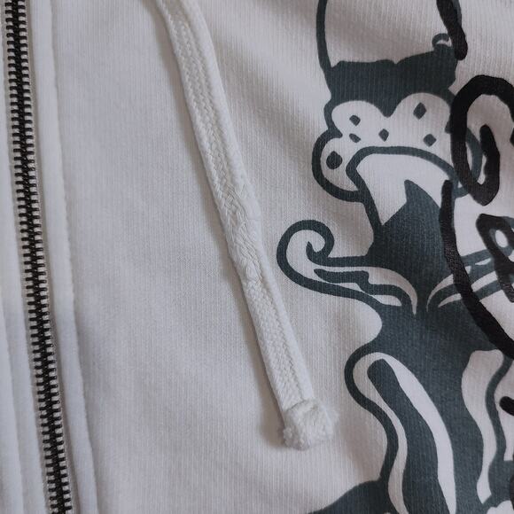 Don Ed Hardy Flame Skull Men's White Full Zip Up Hoodie Size Large - Picture 6 of 10